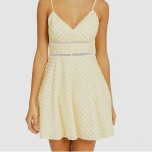 Trixxi V Neck Sleeveless Fit and Flare Embroidered Dress Yellow White Size M NWT